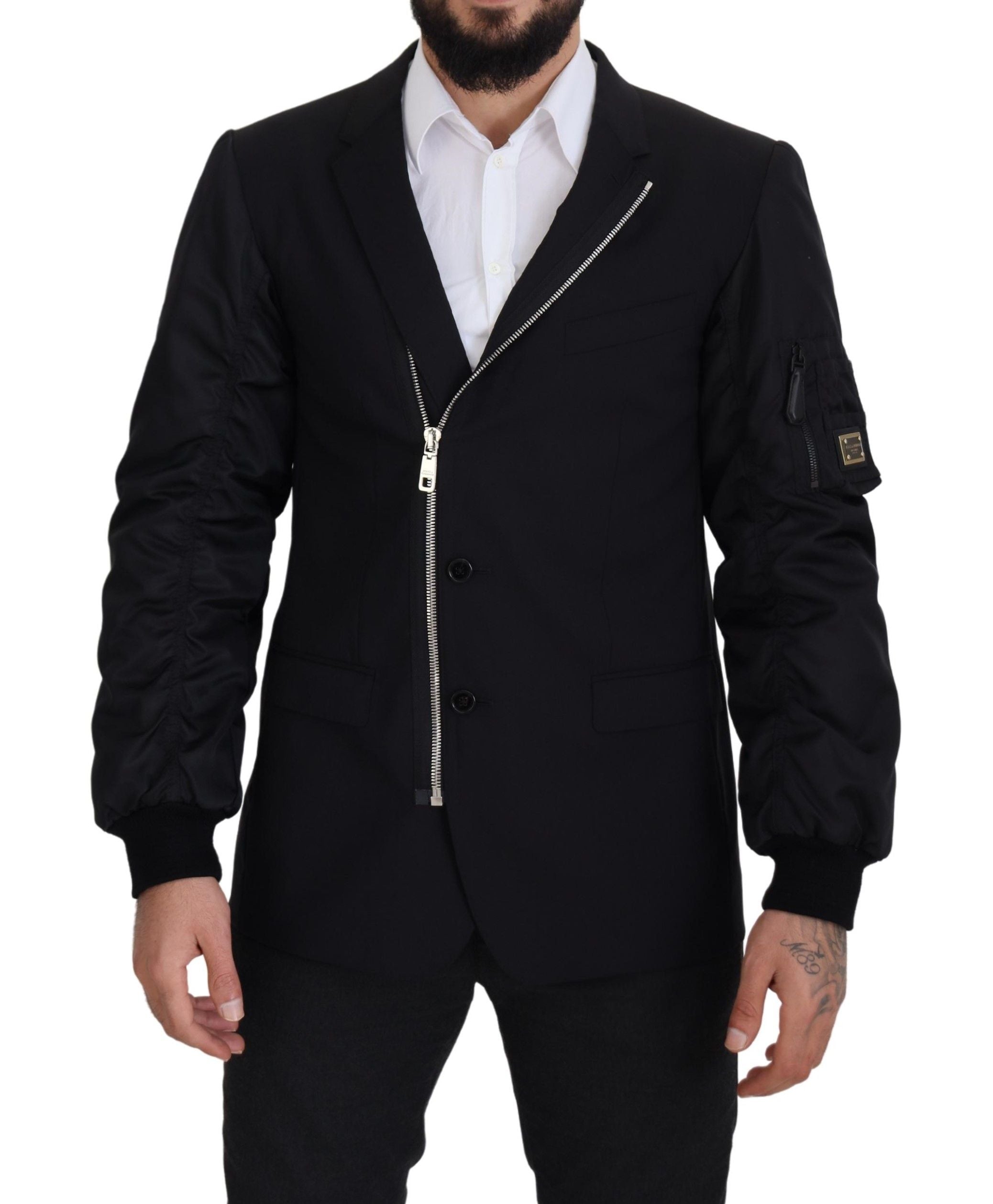 Dolce & Gabbana Black Wool Full Zip Long Sleeves Jacket - Zeiniez