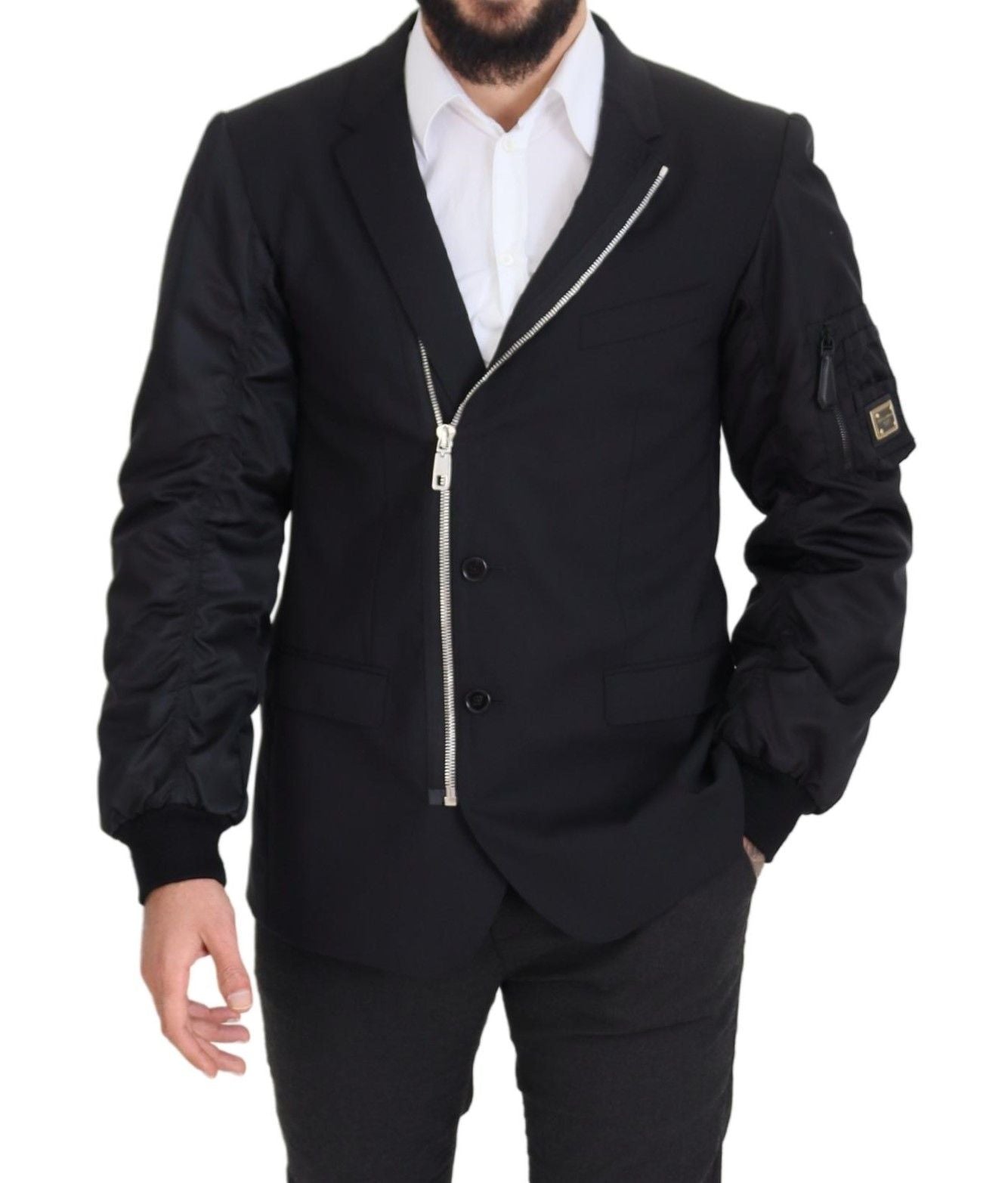 Dolce & Gabbana Black Wool Full Zip Long Sleeves Jacket - Zeiniez