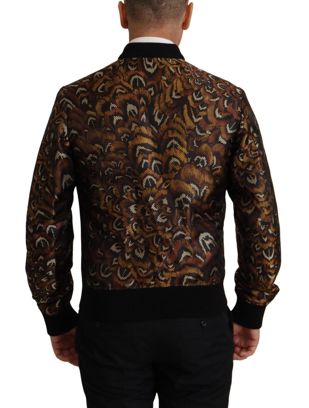 Dolce & Gabbana Brown Feather Full Zip Blouson Jacket - Zeiniez