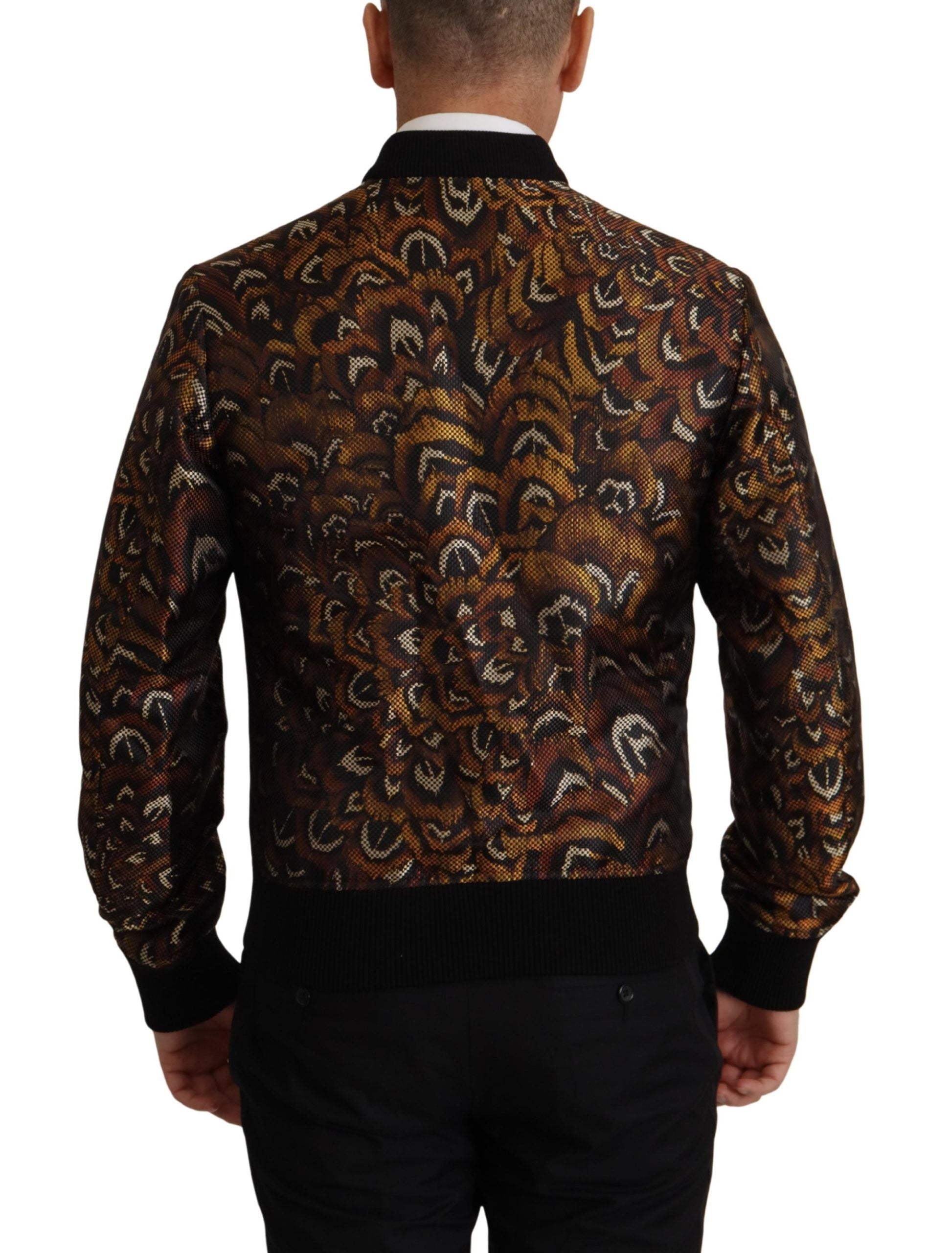 Dolce & Gabbana Brown Feather Full Zip Blouson Jacket - Zeiniez