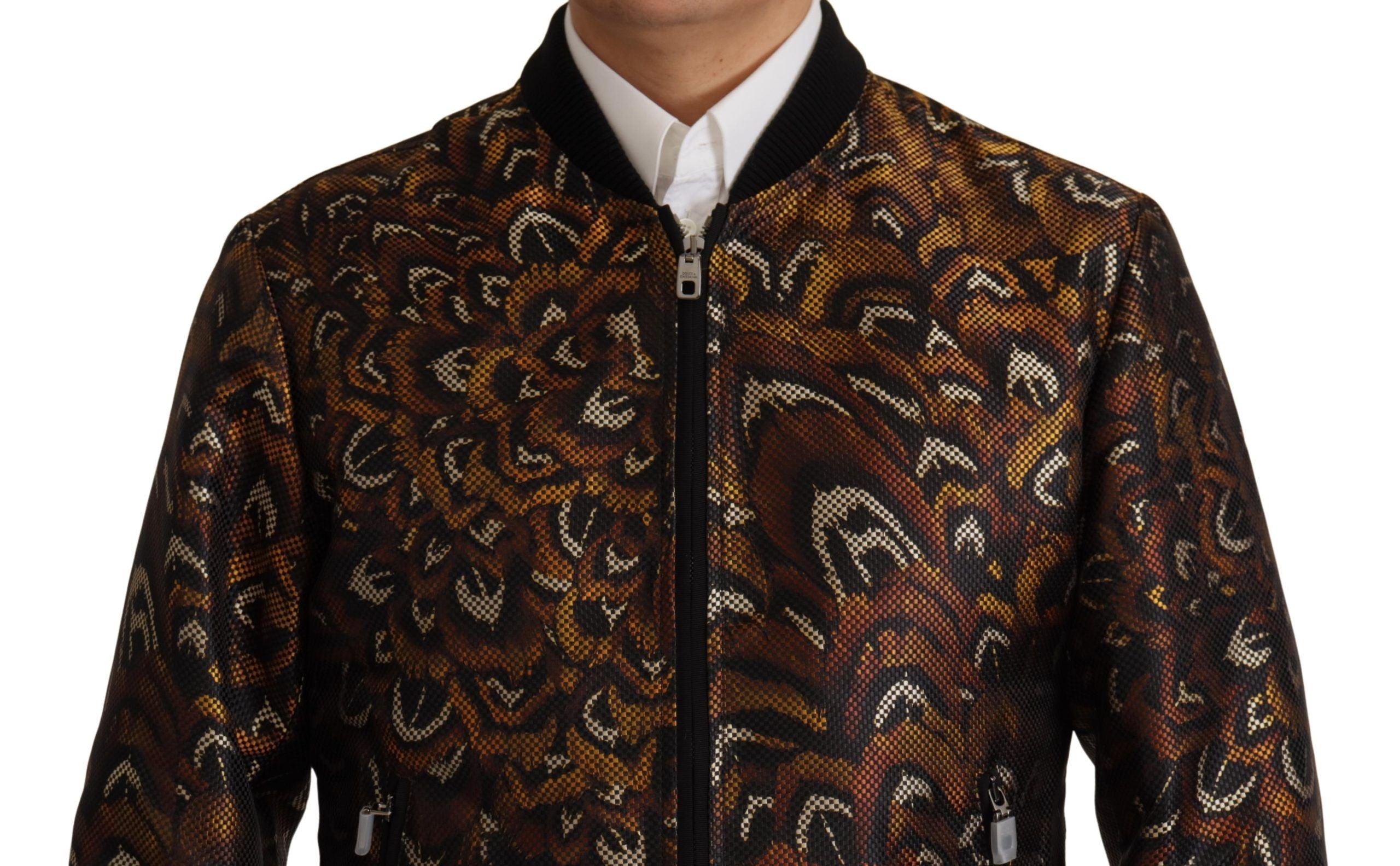 Dolce & Gabbana Brown Feather Full Zip Blouson Jacket - Zeiniez