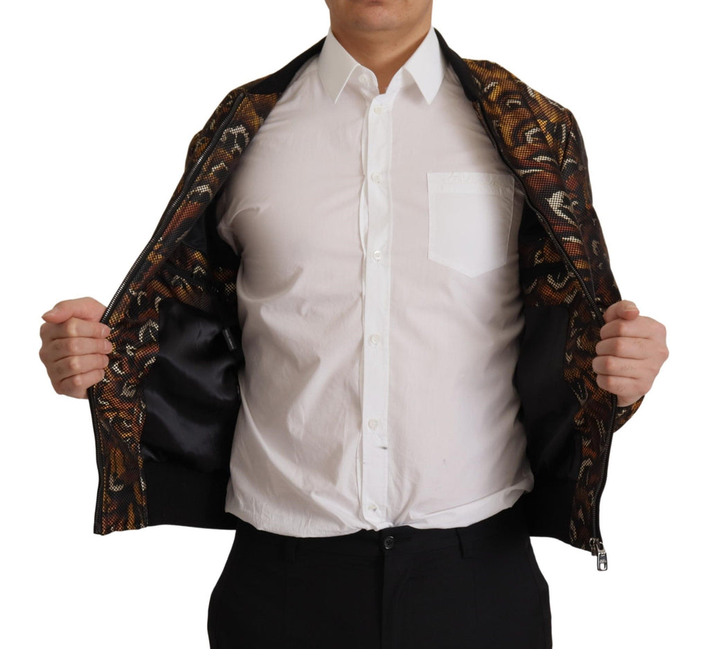 Dolce & Gabbana Brown Feather Full Zip Blouson Jacket - Zeiniez