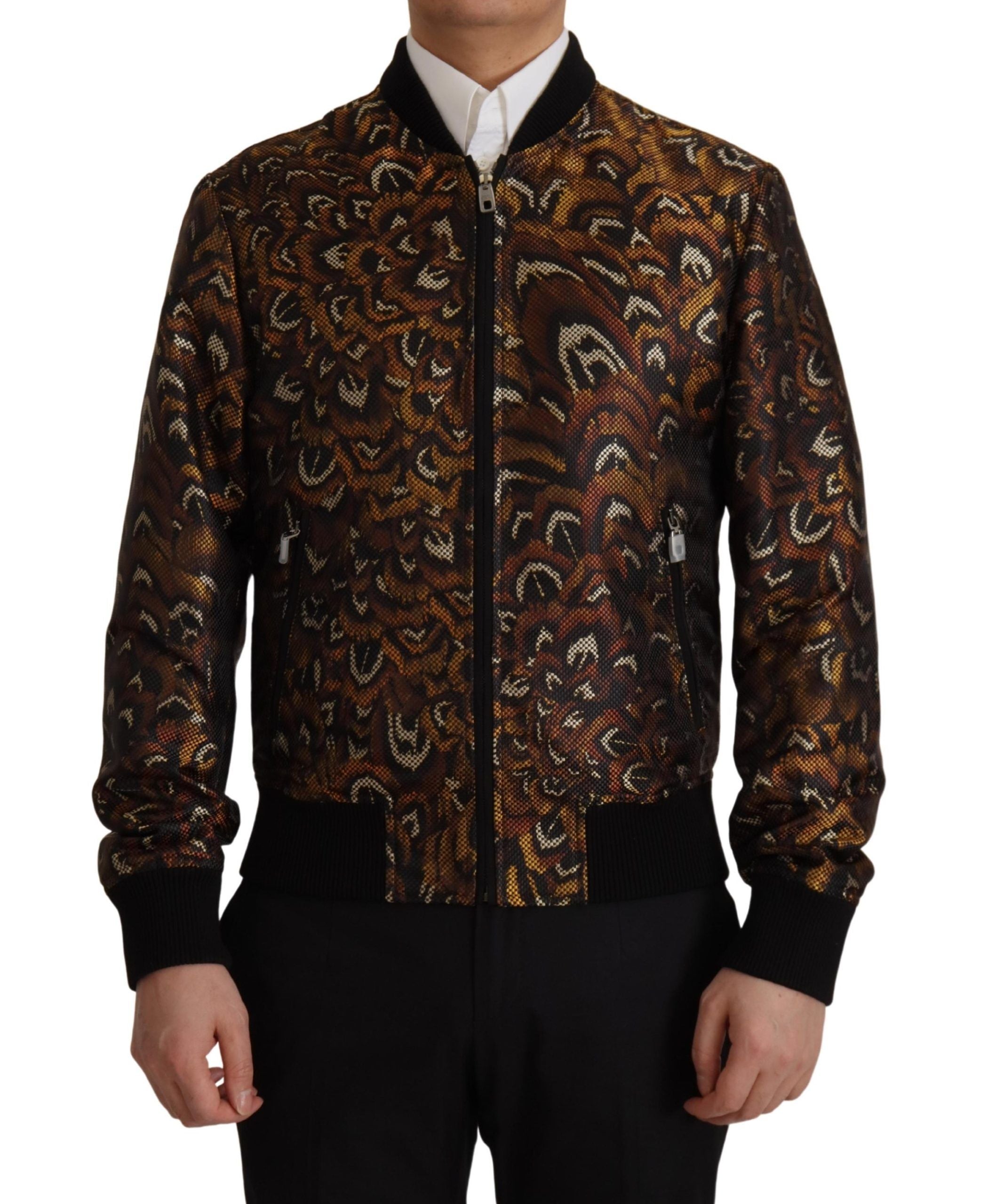 Dolce & Gabbana Brown Feather Full Zip Blouson Jacket - Zeiniez