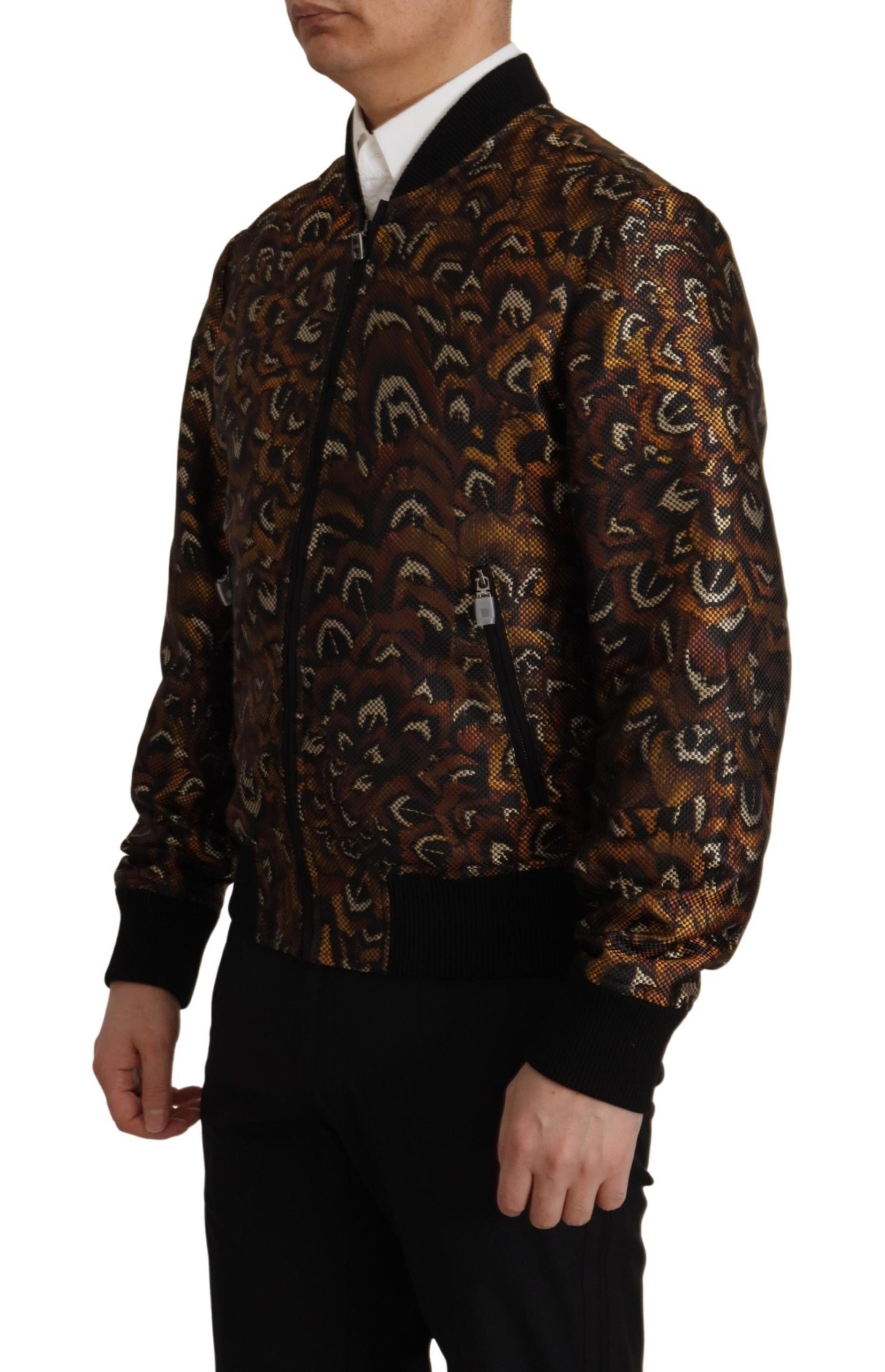 Dolce & Gabbana Brown Feather Full Zip Blouson Jacket - Zeiniez