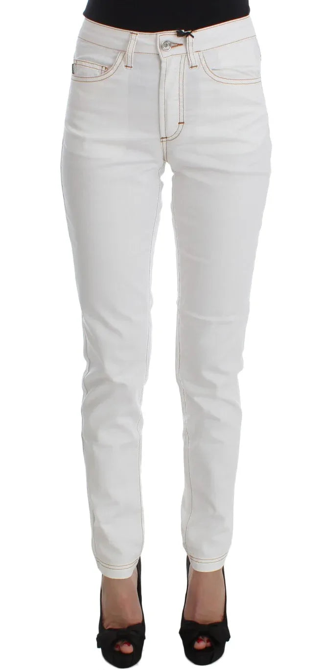 Cavalli White Cotton Blend Slim Fit Jeans - Zeiniez