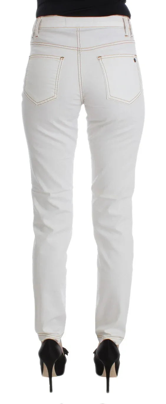 Cavalli White Cotton Blend Slim Fit Jeans - Zeiniez