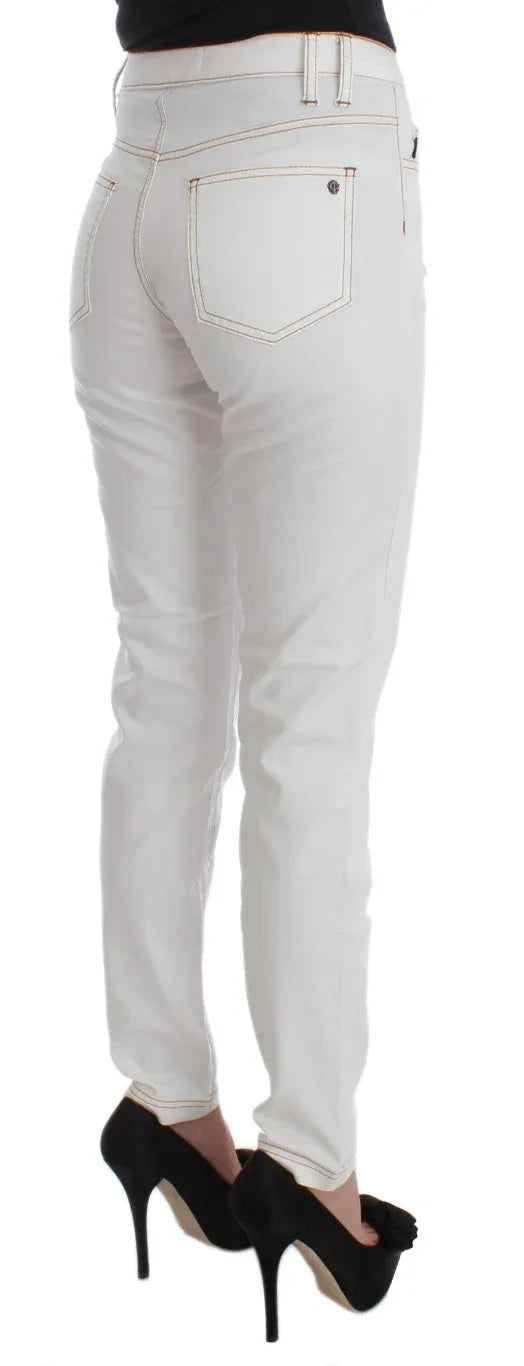 Cavalli White Cotton Blend Slim Fit Jeans - Zeiniez