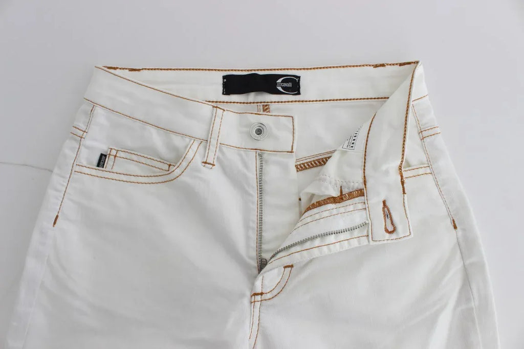 Cavalli White Cotton Blend Slim Fit Jeans - Zeiniez