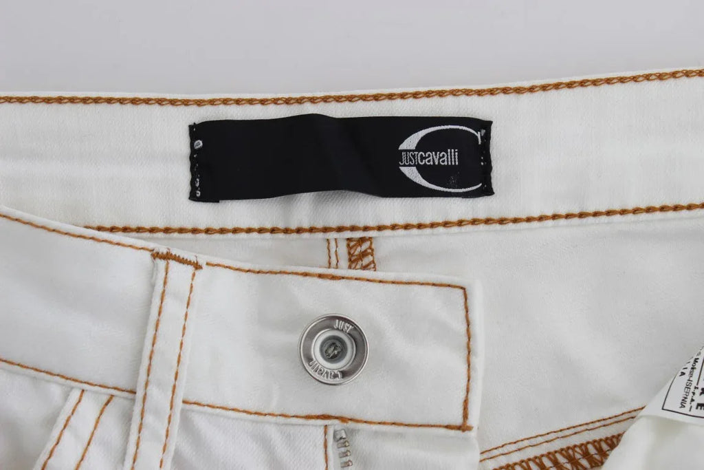 Cavalli White Cotton Blend Slim Fit Jeans - Zeiniez