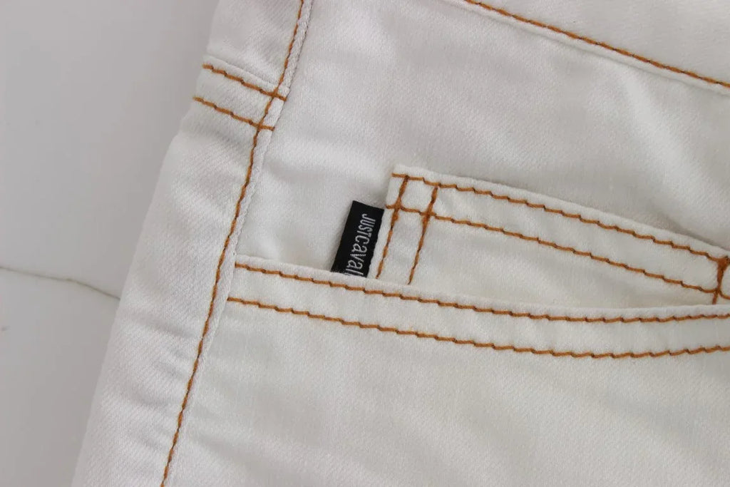 Cavalli White Cotton Blend Slim Fit Jeans - Zeiniez