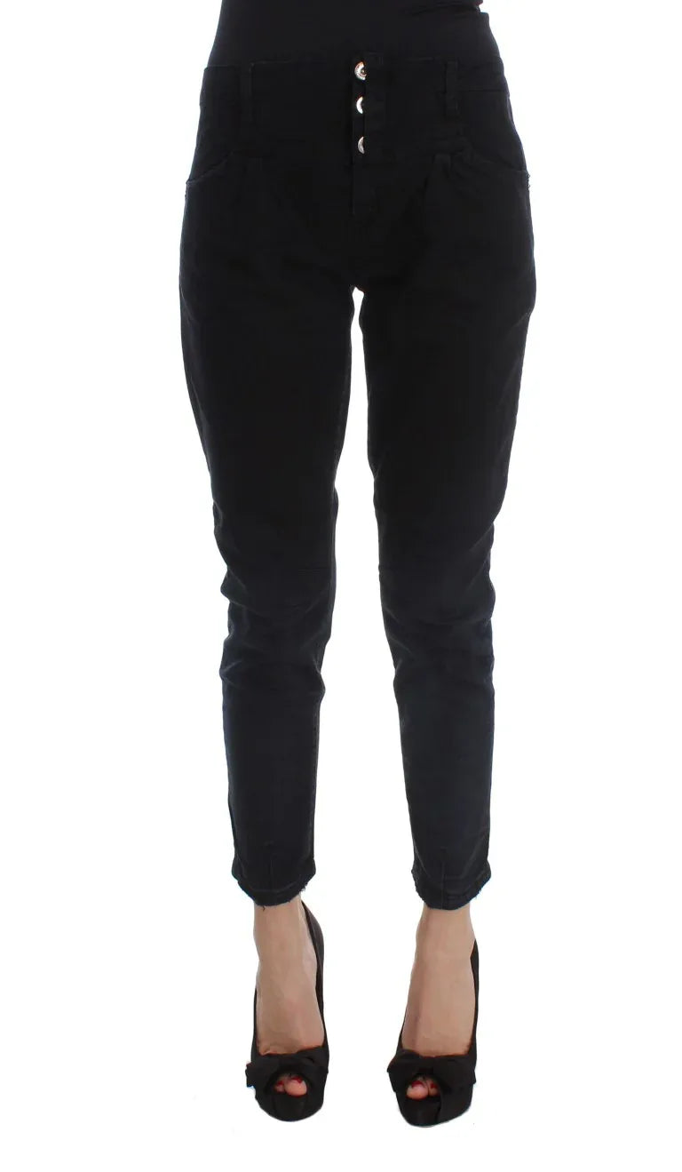 Costume National Black Cotton Slim Fit Cropped Jeans - Zeiniez