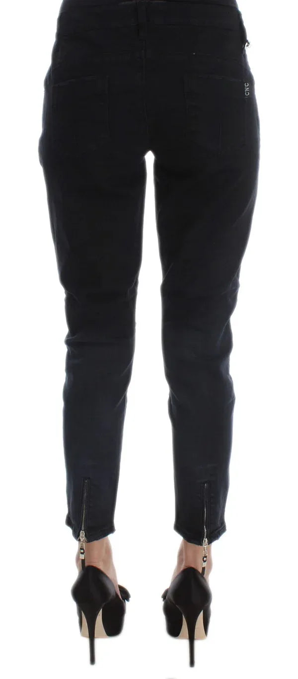 Costume National Black Cotton Slim Fit Cropped Jeans - Zeiniez