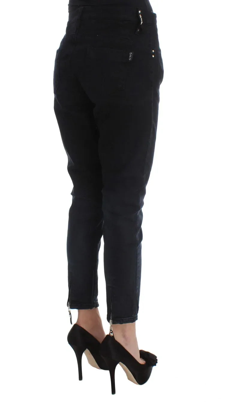 Costume National Black Cotton Slim Fit Cropped Jeans - Zeiniez