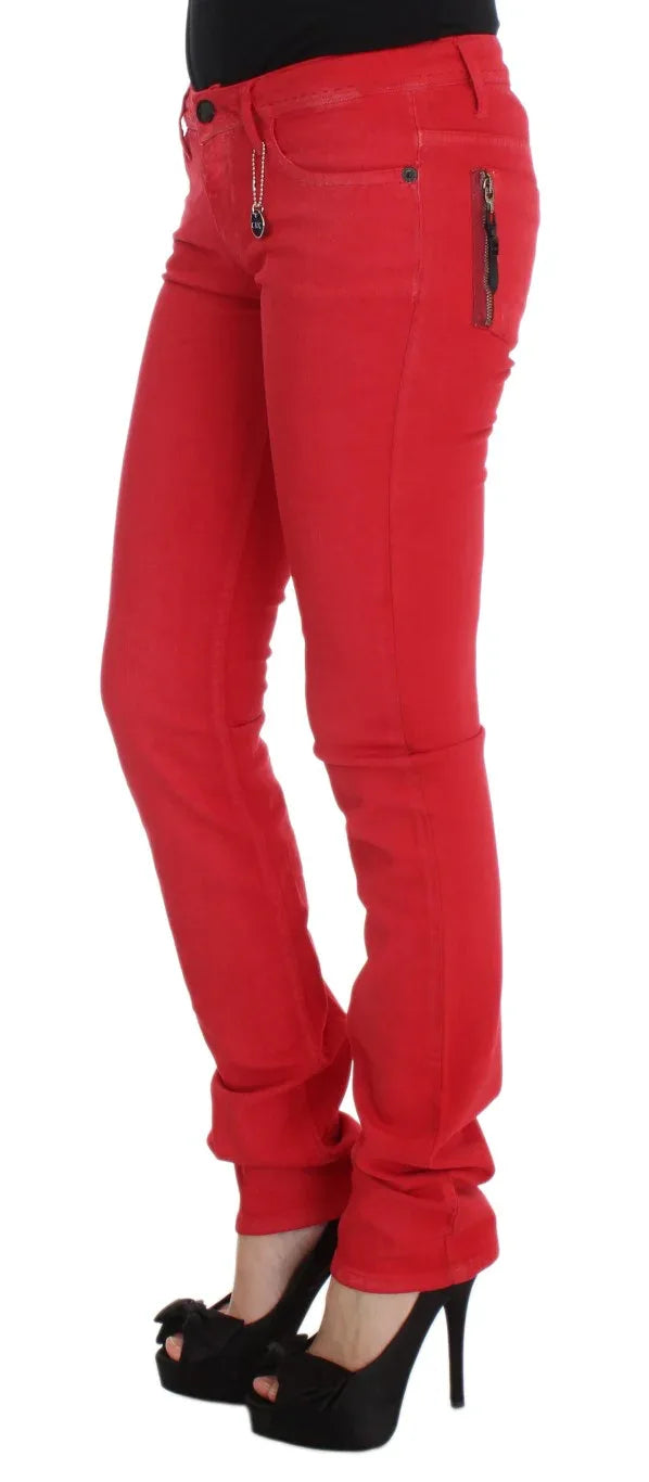 Costume National Red Cotton Blend Super Slim Fit Jeans - Zeiniez