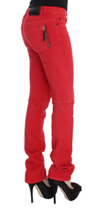 Costume National Red Cotton Blend Super Slim Fit Jeans - Zeiniez