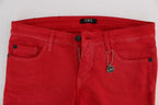 Costume National Red Cotton Blend Super Slim Fit Jeans - Zeiniez