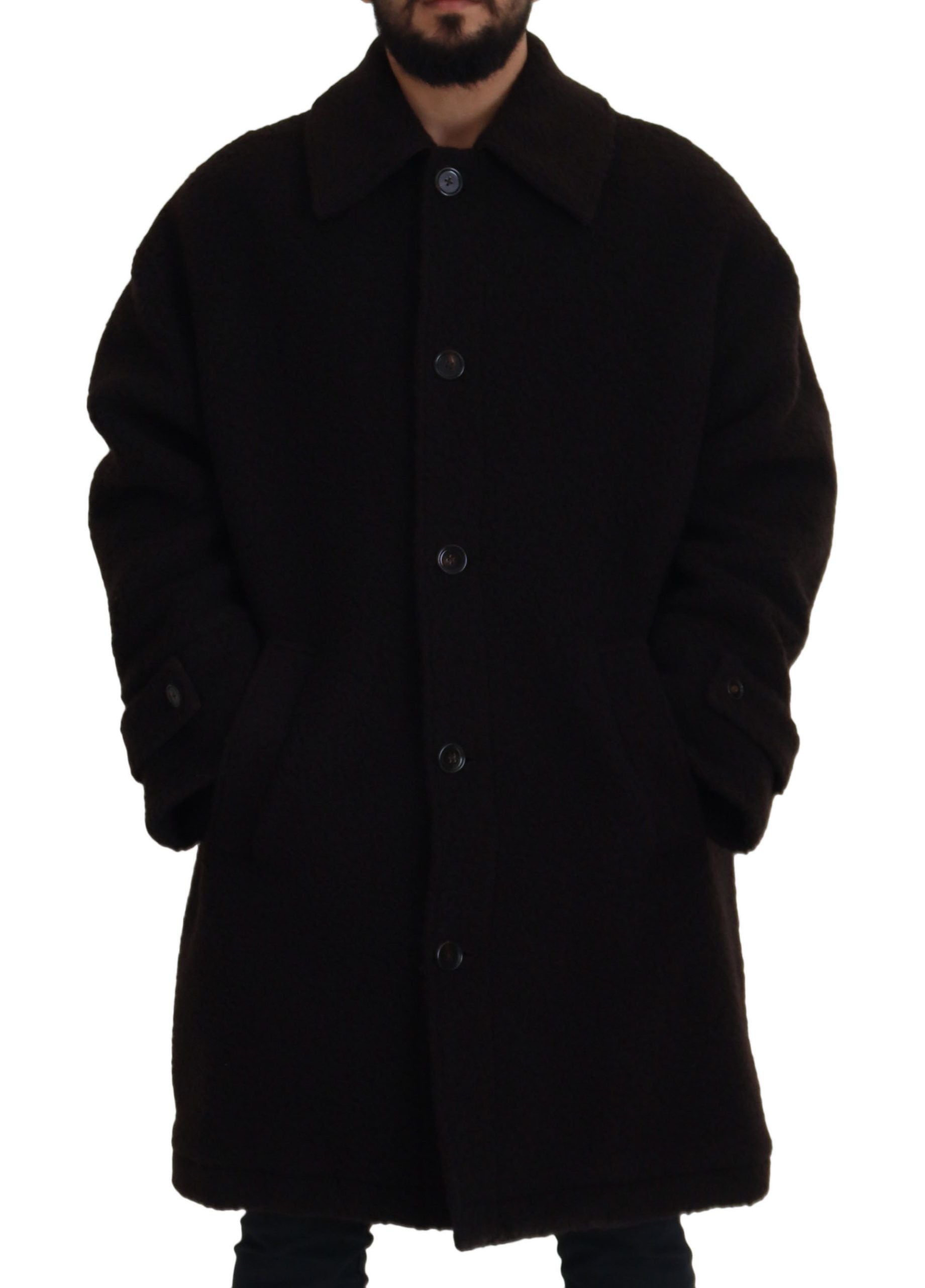 Dolce & Gabbana Black Alpaca Button Down Trench Coat Jacket - Zeiniez