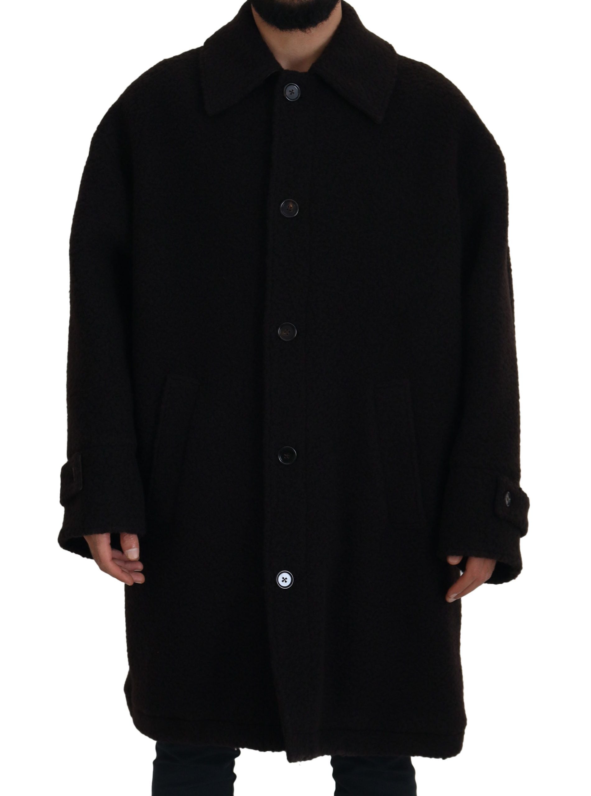 Dolce & Gabbana Black Alpaca Button Down Trench Coat Jacket - Zeiniez