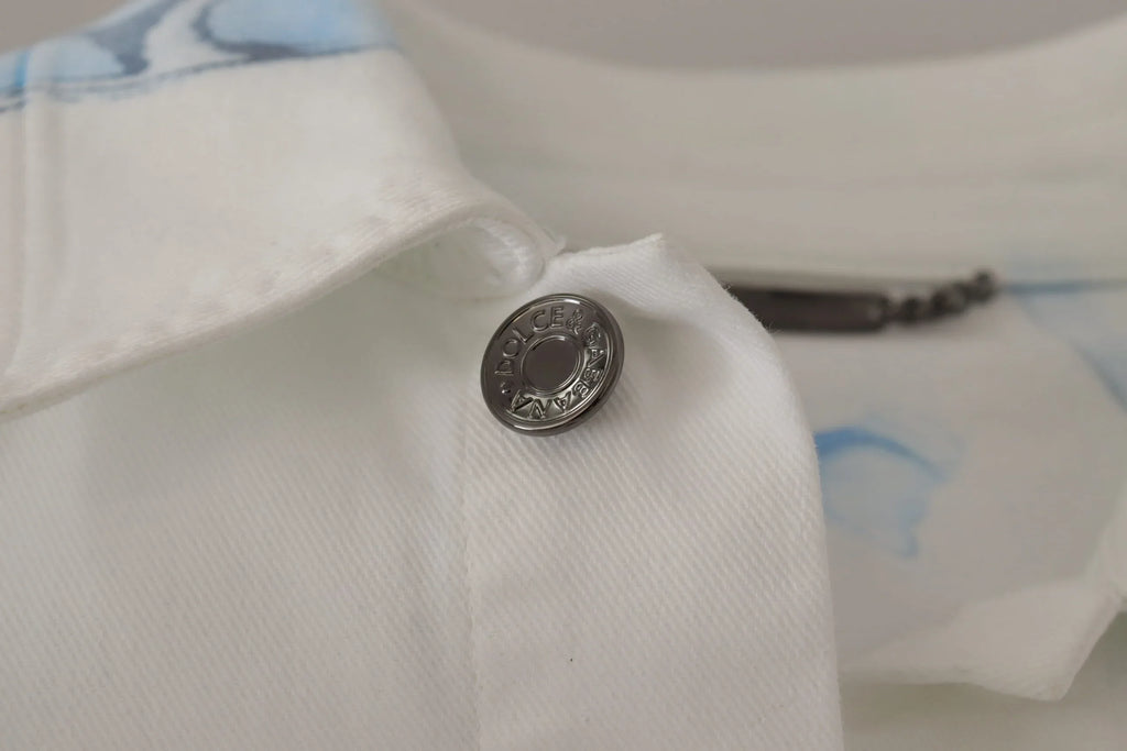 Dolce & Gabbana White Cotton Logo Embroidery Denim Jacket - Zeiniez