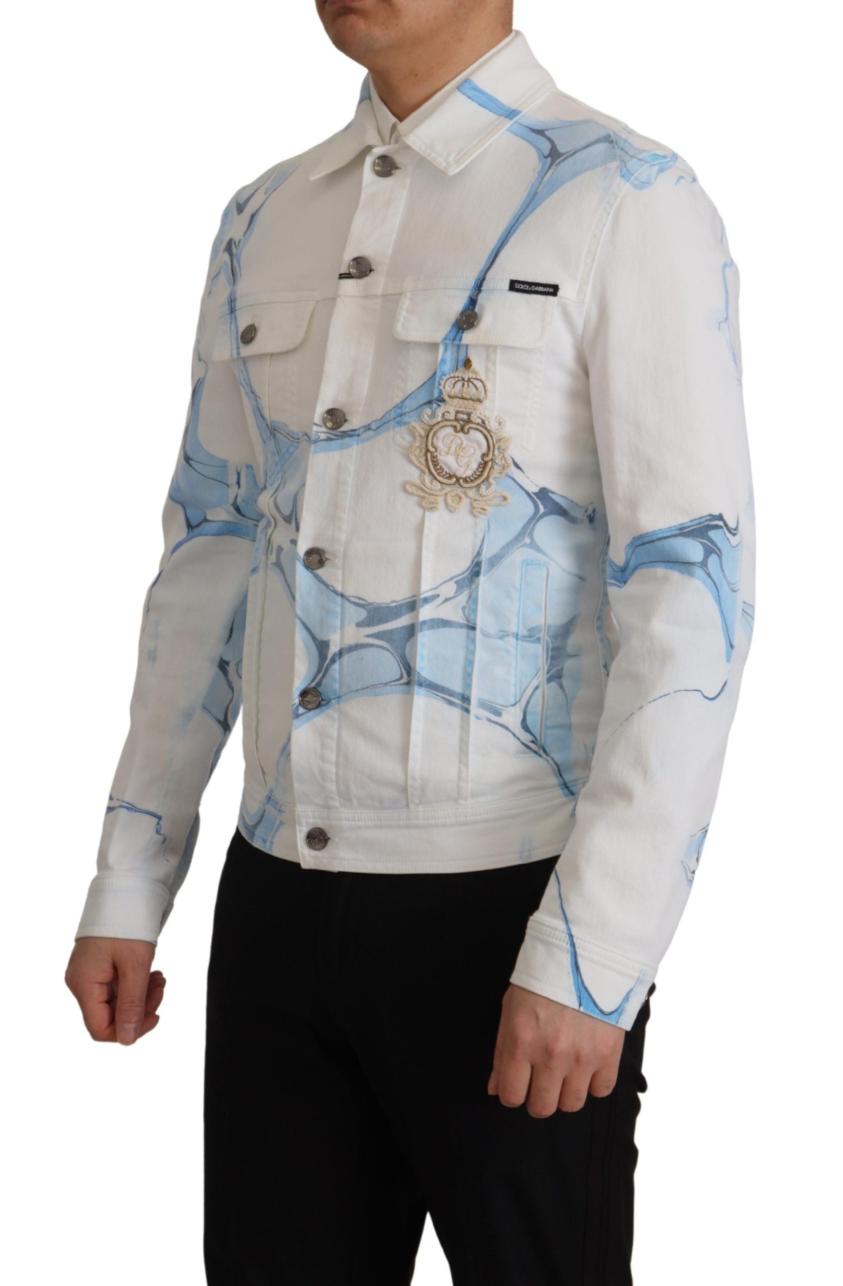 Dolce & Gabbana White Cotton Logo Embroidery Denim Jacket - Zeiniez