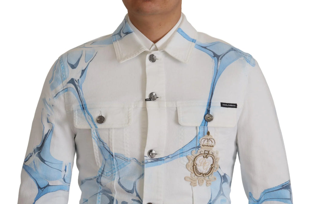 Dolce & Gabbana White Cotton Logo Embroidery Denim Jacket - Zeiniez