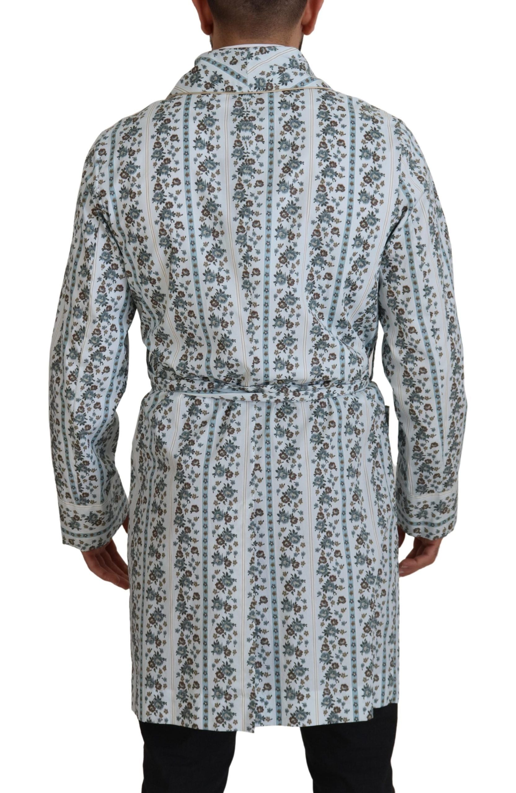 Dolce & Gabbana Blue Floral Cotton Robe Coat Jacket - Zeiniez