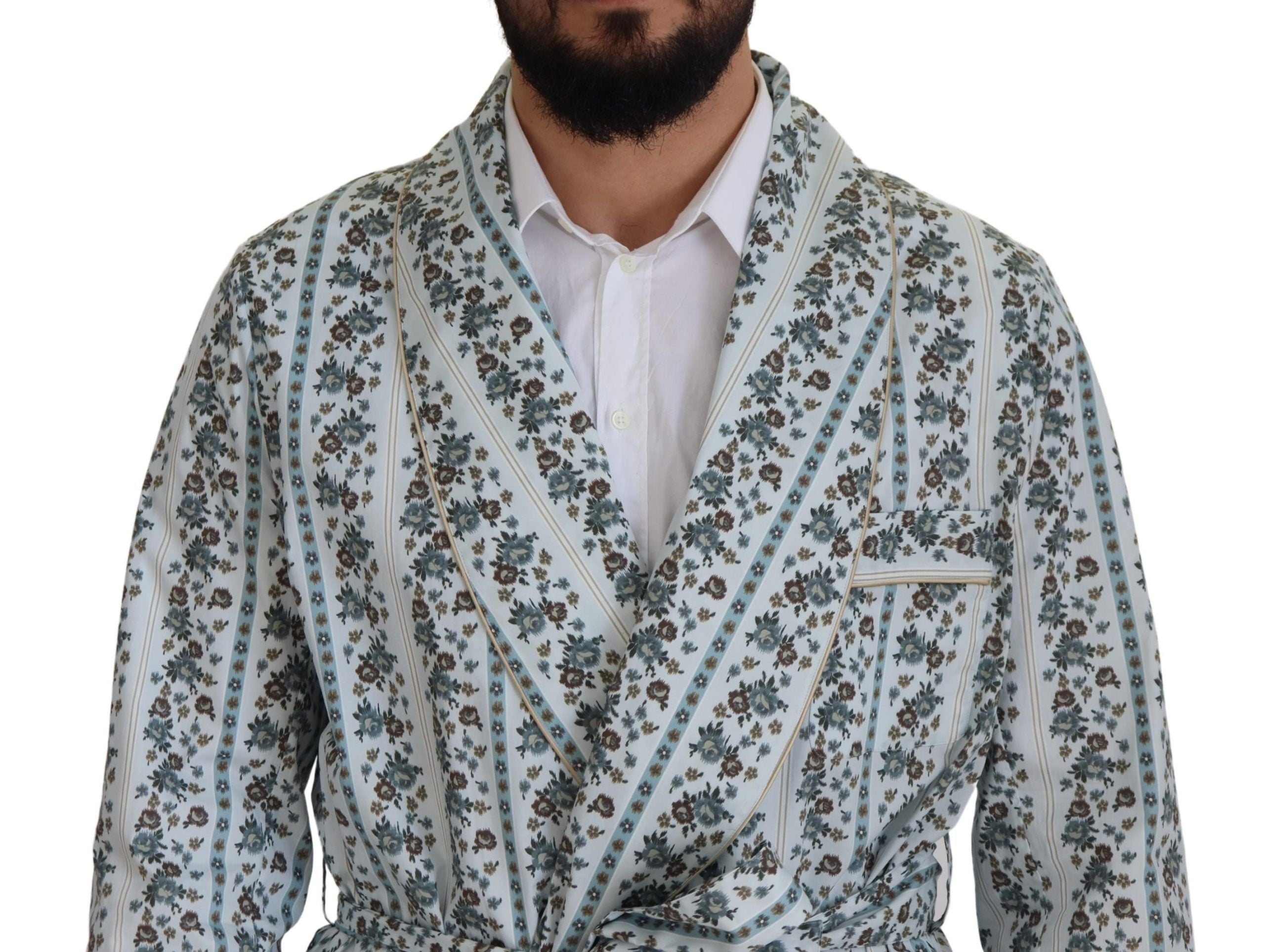 Dolce & Gabbana Blue Floral Cotton Robe Coat Jacket - Zeiniez