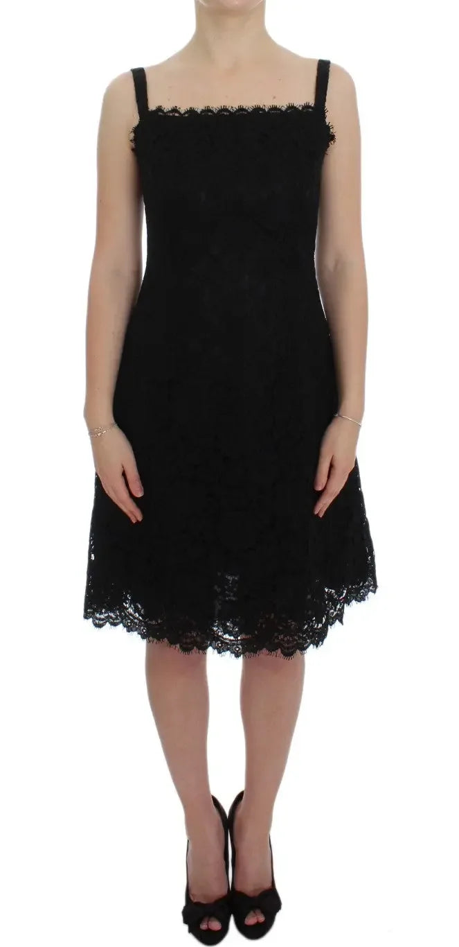 Dolce & Gabbana Black Floral Lace Shift Knee Length Dress - Zeiniez