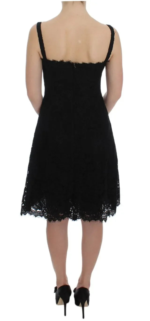 Dolce & Gabbana Black Floral Lace Shift Knee Length Dress - Zeiniez