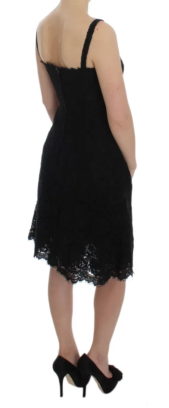 Dolce & Gabbana Black Floral Lace Shift Knee Length Dress - Zeiniez