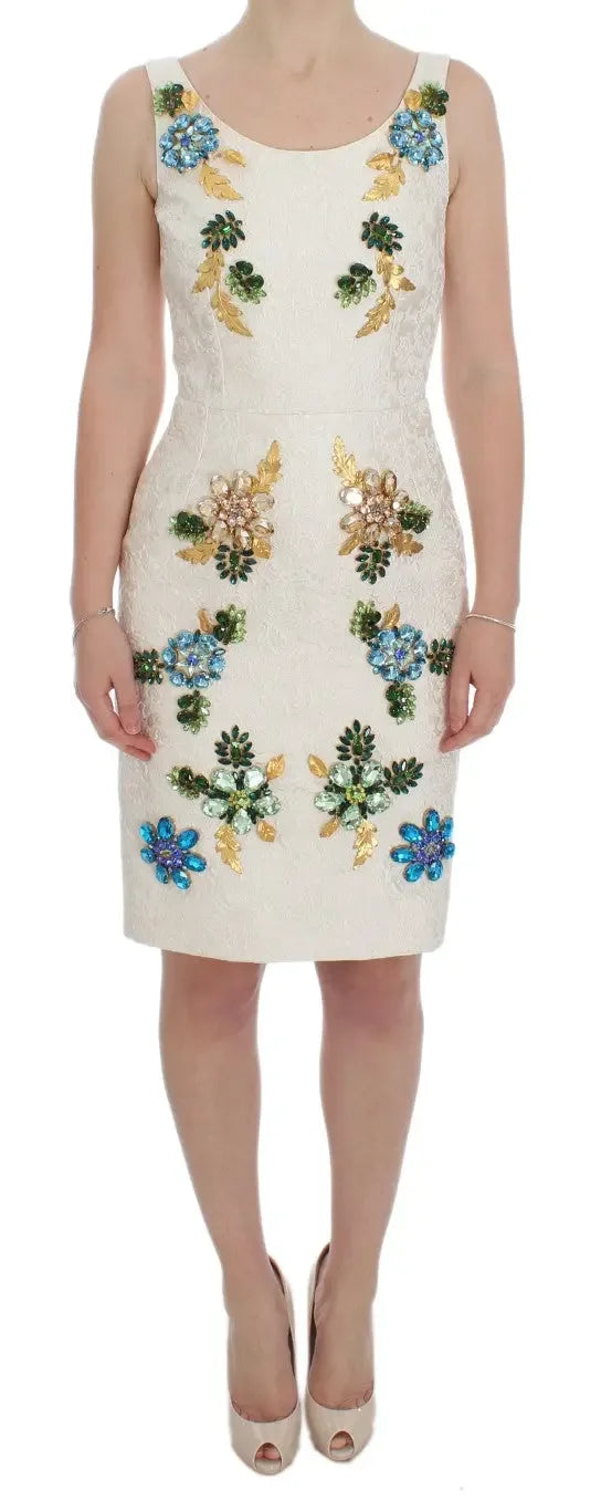 Dolce & Gabbana White Brocade Crystal Sheath Dress - Zeiniez