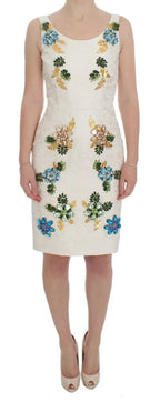 Dolce & Gabbana White Brocade Crystal Sheath Dress - Zeiniez