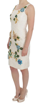 Dolce & Gabbana White Brocade Crystal Sheath Dress - Zeiniez