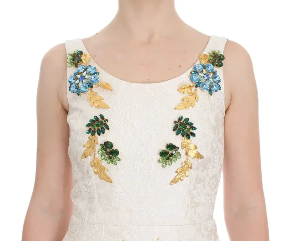 Dolce & Gabbana White Brocade Crystal Sheath Dress - Zeiniez