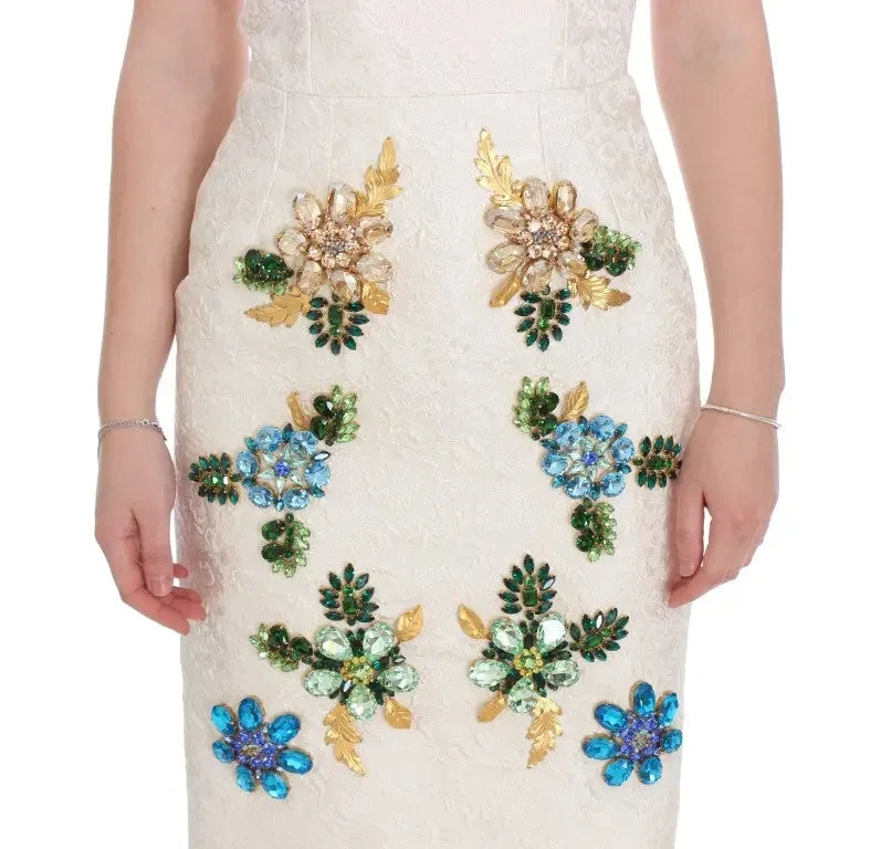 Dolce & Gabbana White Brocade Crystal Sheath Dress - Zeiniez