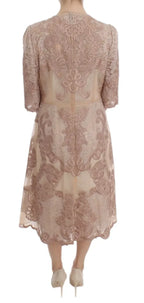 Dolce & Gabbana Pink Silk Lace Ricamo Shift Gown Dress - Zeiniez