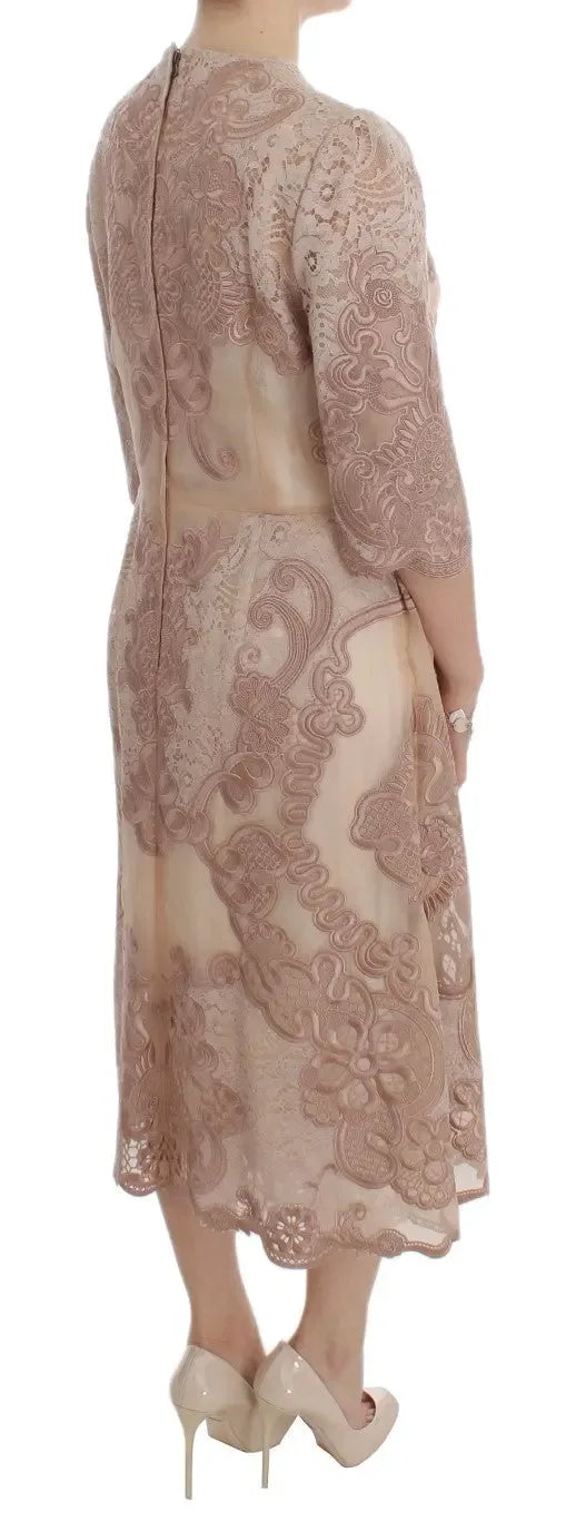 Dolce & Gabbana Pink Silk Lace Ricamo Shift Gown Dress - Zeiniez