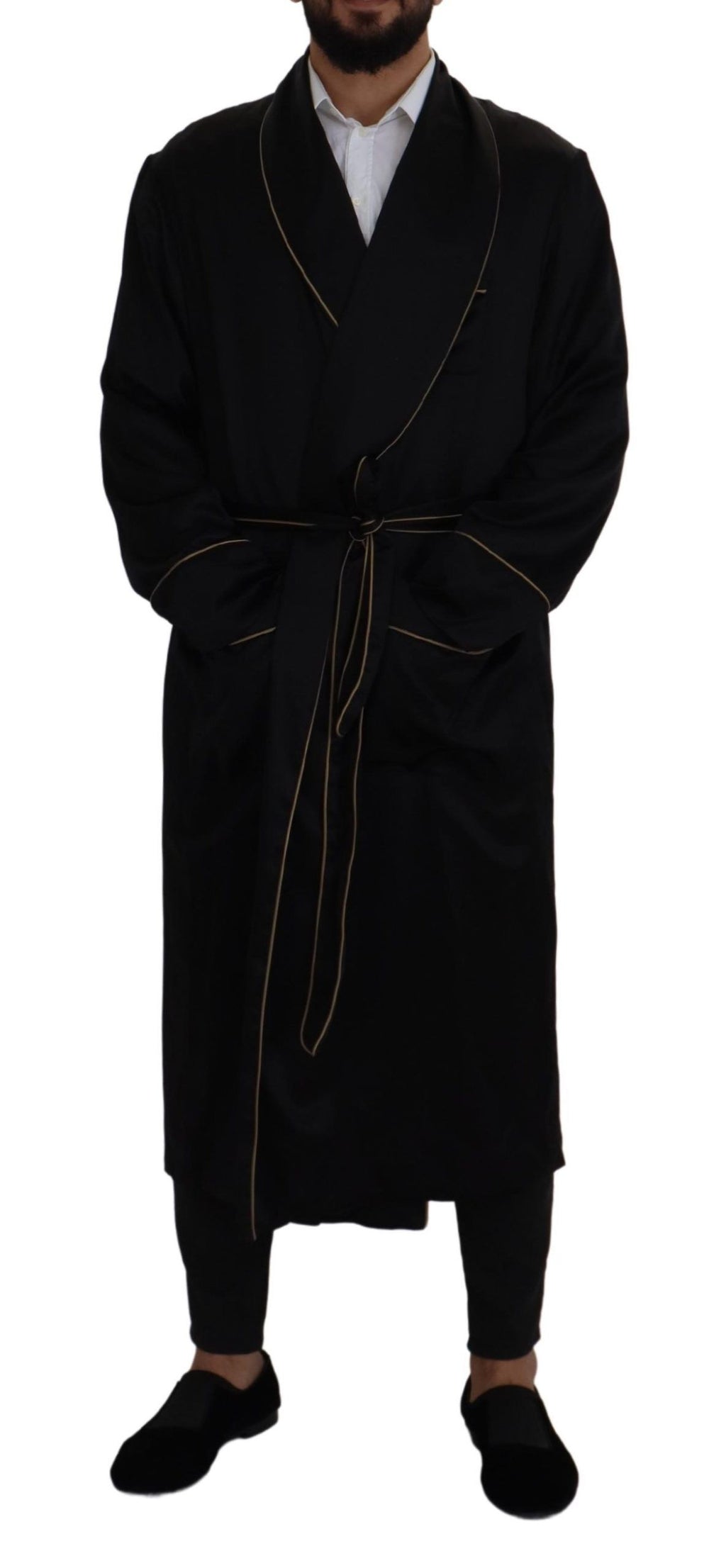 Dolce & Gabbana Black 100% Silk Robe Coat Wrap  Jacket - Zeiniez