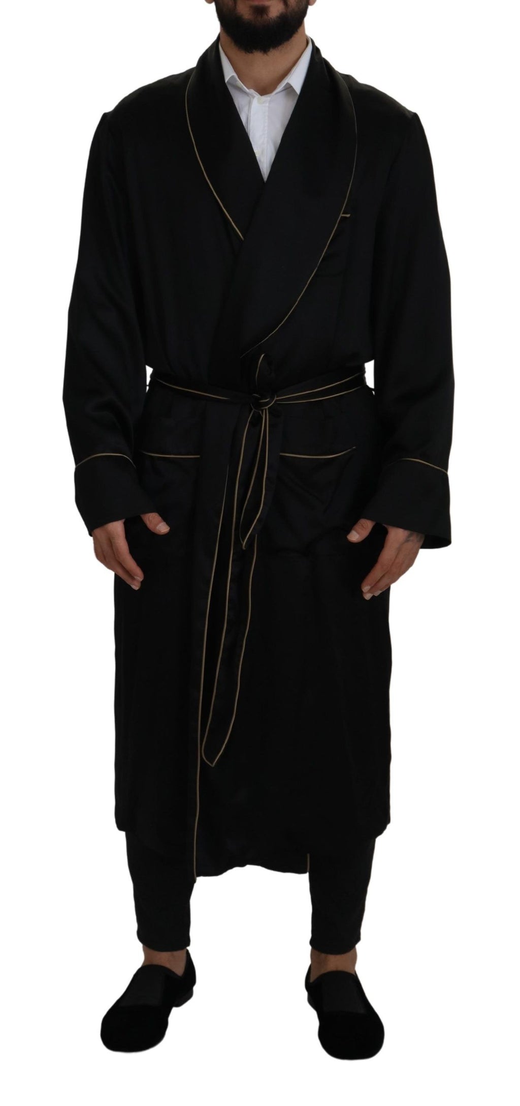 Dolce & Gabbana Black 100% Silk Robe Coat Wrap  Jacket - Zeiniez
