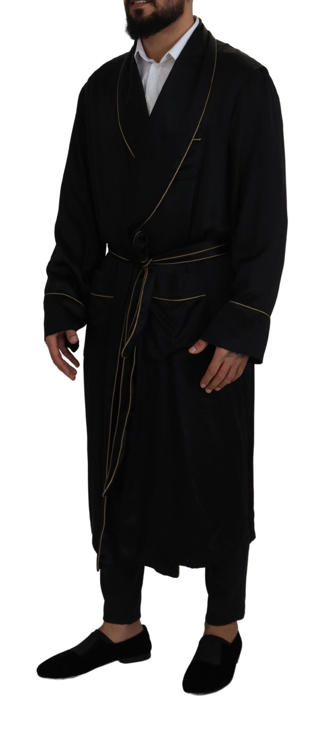 Dolce & Gabbana Black 100% Silk Robe Coat Wrap  Jacket - Zeiniez