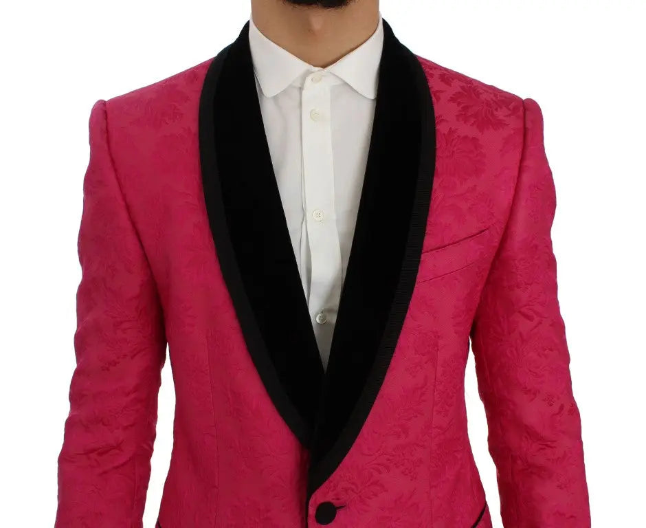 Dolce & Gabbana Pink Floral Brocade Slim Blazer Jacket - Zeiniez