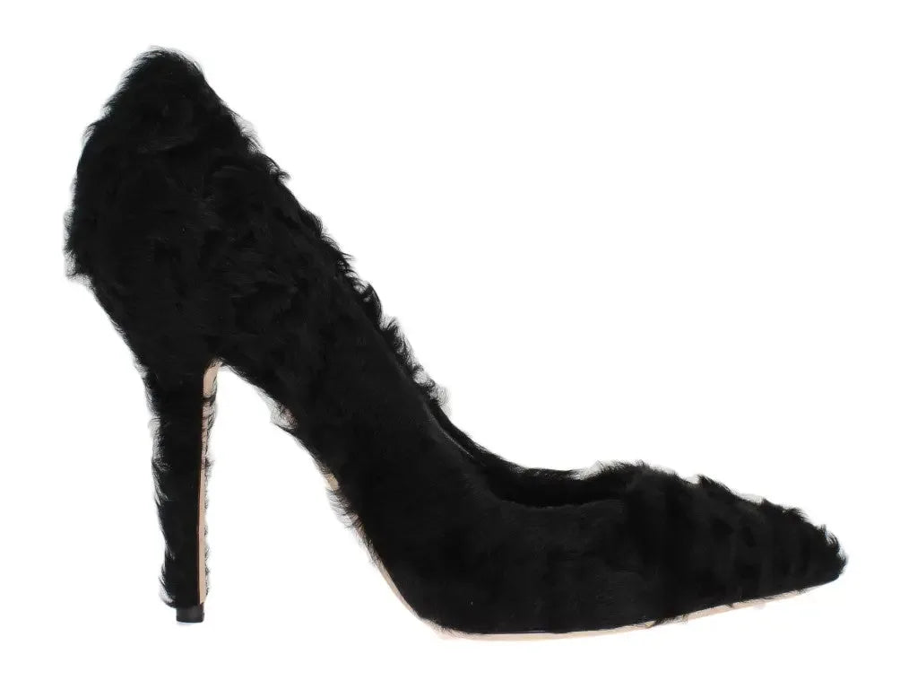 Dolce & Gabbana Black Xiangao Lamb Fur Leather Pumps - Zeiniez
