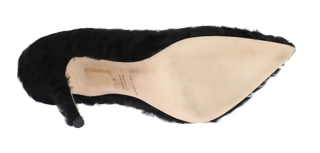 Dolce & Gabbana Black Xiangao Lamb Fur Leather Pumps - Zeiniez