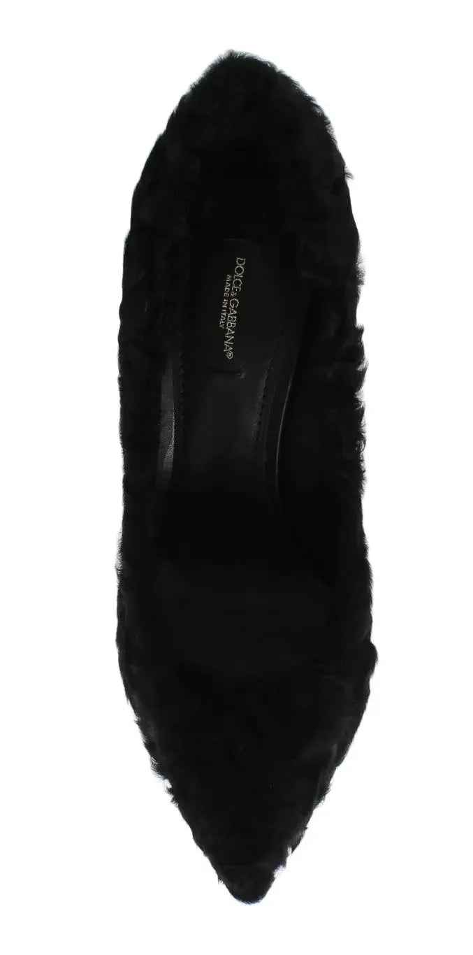 Dolce & Gabbana Black Xiangao Lamb Fur Leather Pumps - Zeiniez