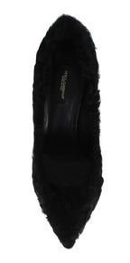 Dolce & Gabbana Black Xiangao Lamb Fur Leather Pumps - Zeiniez