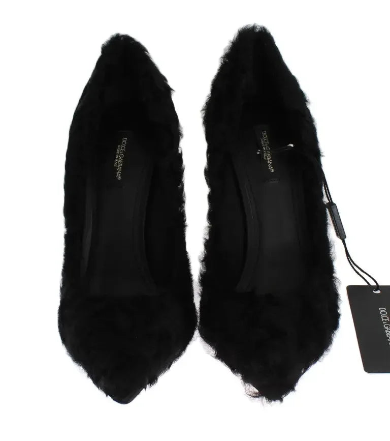 Dolce & Gabbana Black Xiangao Lamb Fur Leather Pumps - Zeiniez