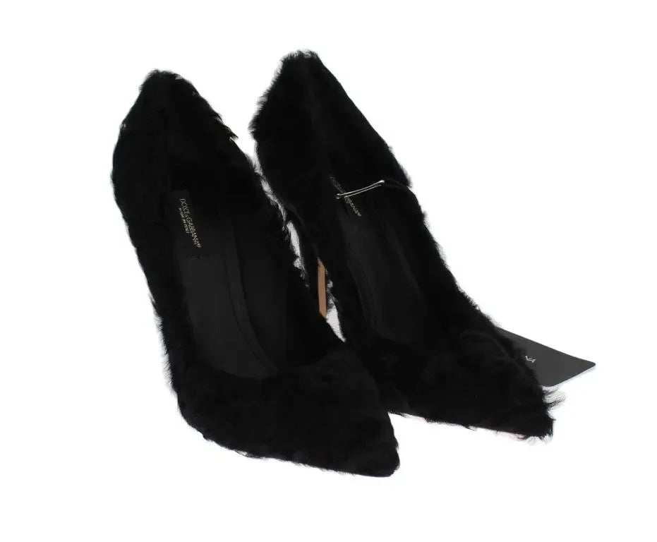 Dolce & Gabbana Black Xiangao Lamb Fur Leather Pumps - Zeiniez