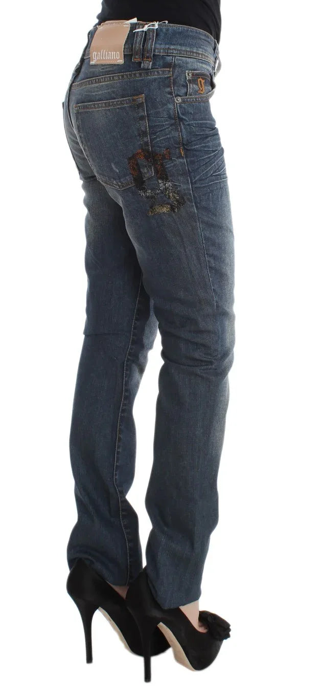 John Galliano Blue Wash Cotton Blend Slim Fit Jeans - Zeiniez