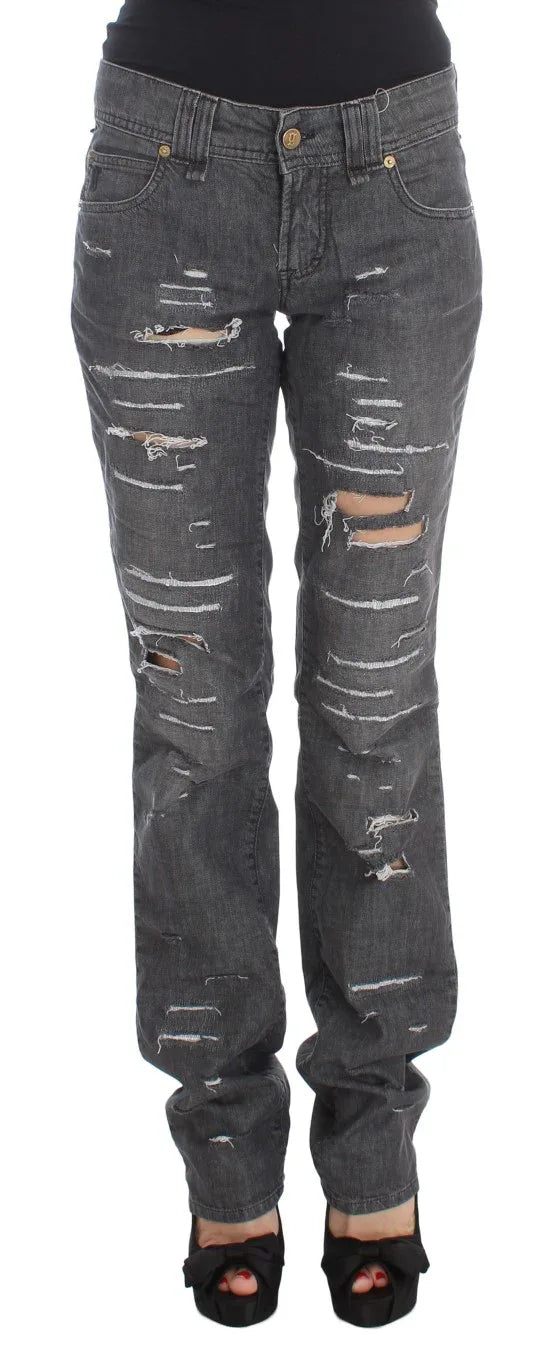 John Galliano Gray Wash Cotton Torn Straight Fit Jeans - Zeiniez
