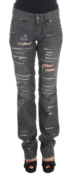 John Galliano Gray Wash Cotton Torn Straight Fit Jeans - Zeiniez